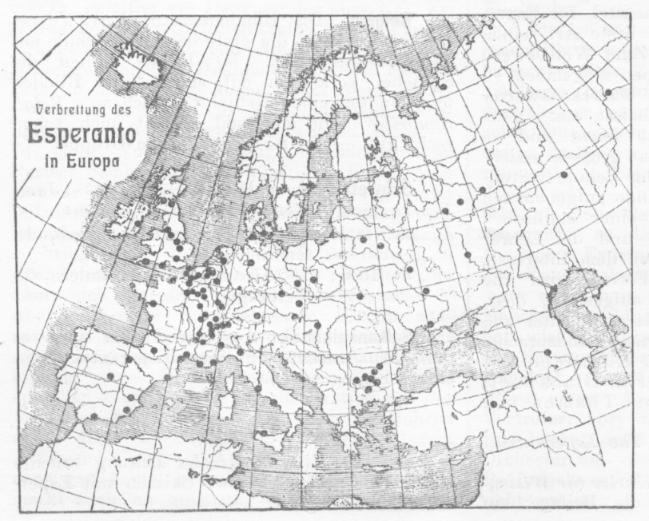Mappa dei gruppi esperantisti in Europa nel 1905