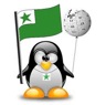 il pinguino di Linux con la bandiera esperanto e il logo di Wikipedia